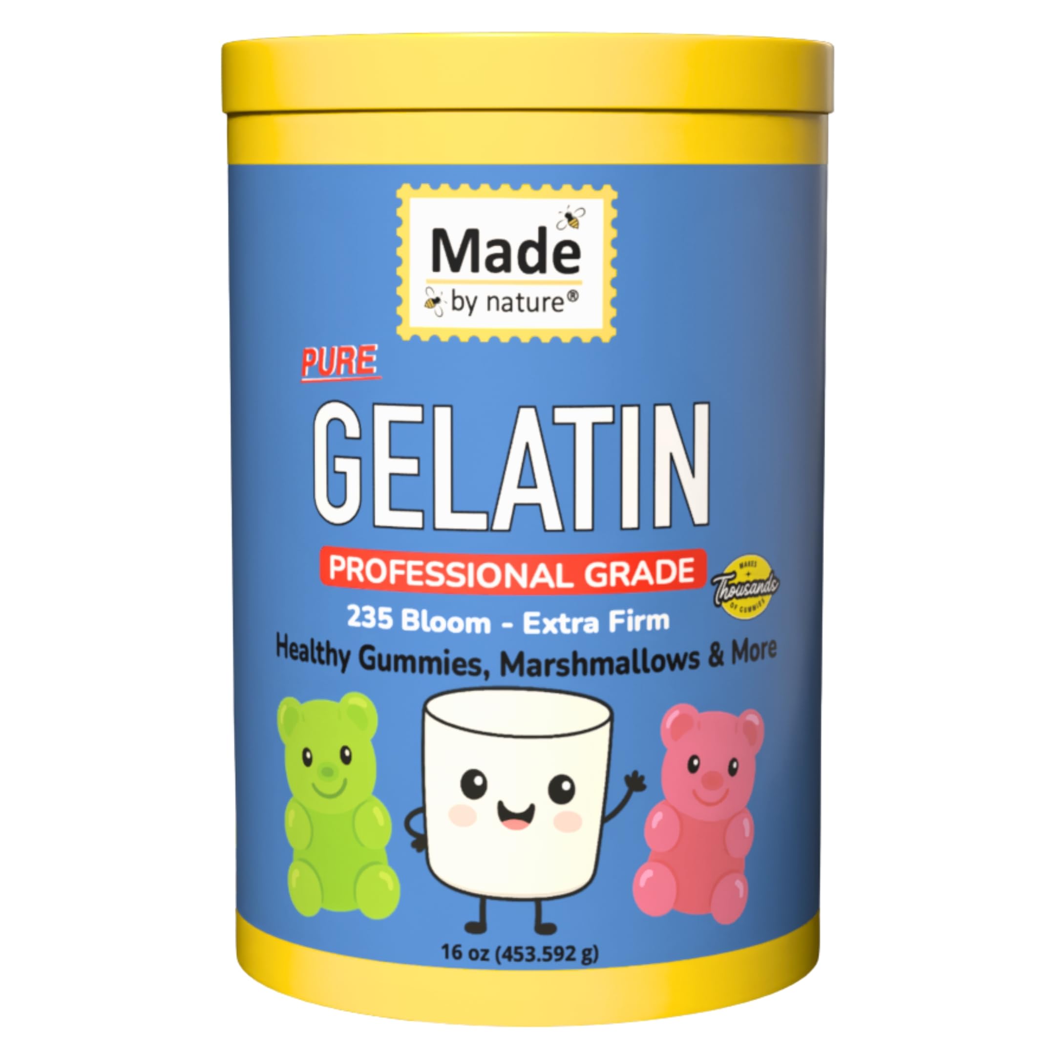Made By Nature Gelatin - Unflavored, 235 Bloom, Professional Grade, Beef, for Healthy Gummies, Marshmallows, Desserts, Soups, Facemasks, Skin Care