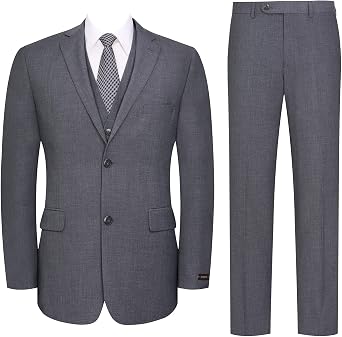 P&L Mens 3 Piece Slim Fit Suit Set Two Buttons Solid Office Jacket Vest Pants Dress Suit