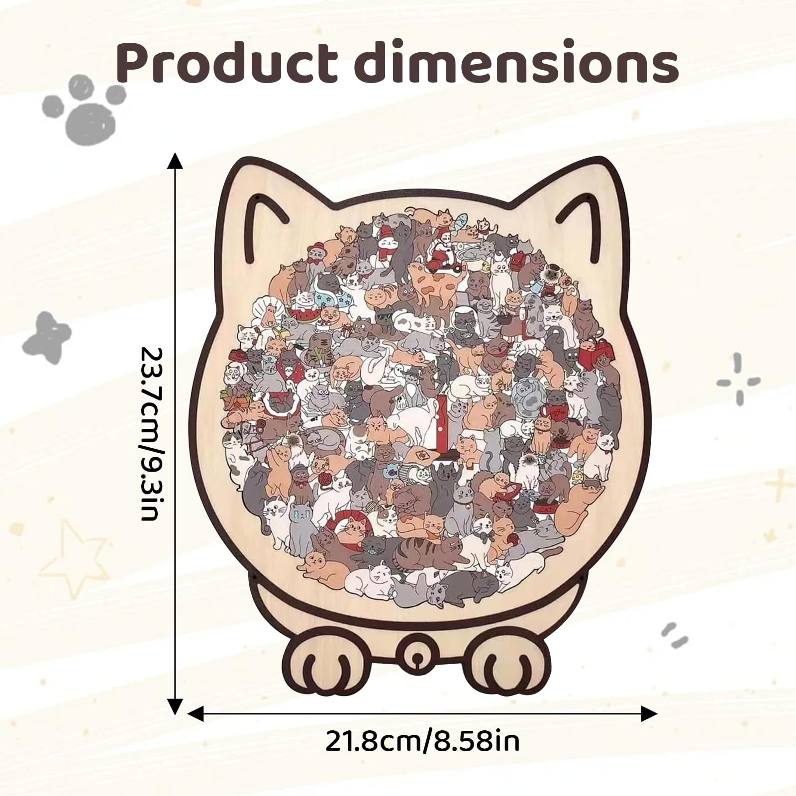 135-Piece Morandi-Colored Cat Shaped Wooden Jigsaw Puzzle for Adults, Elegant Wooden Cat Puzzle - Image 2
