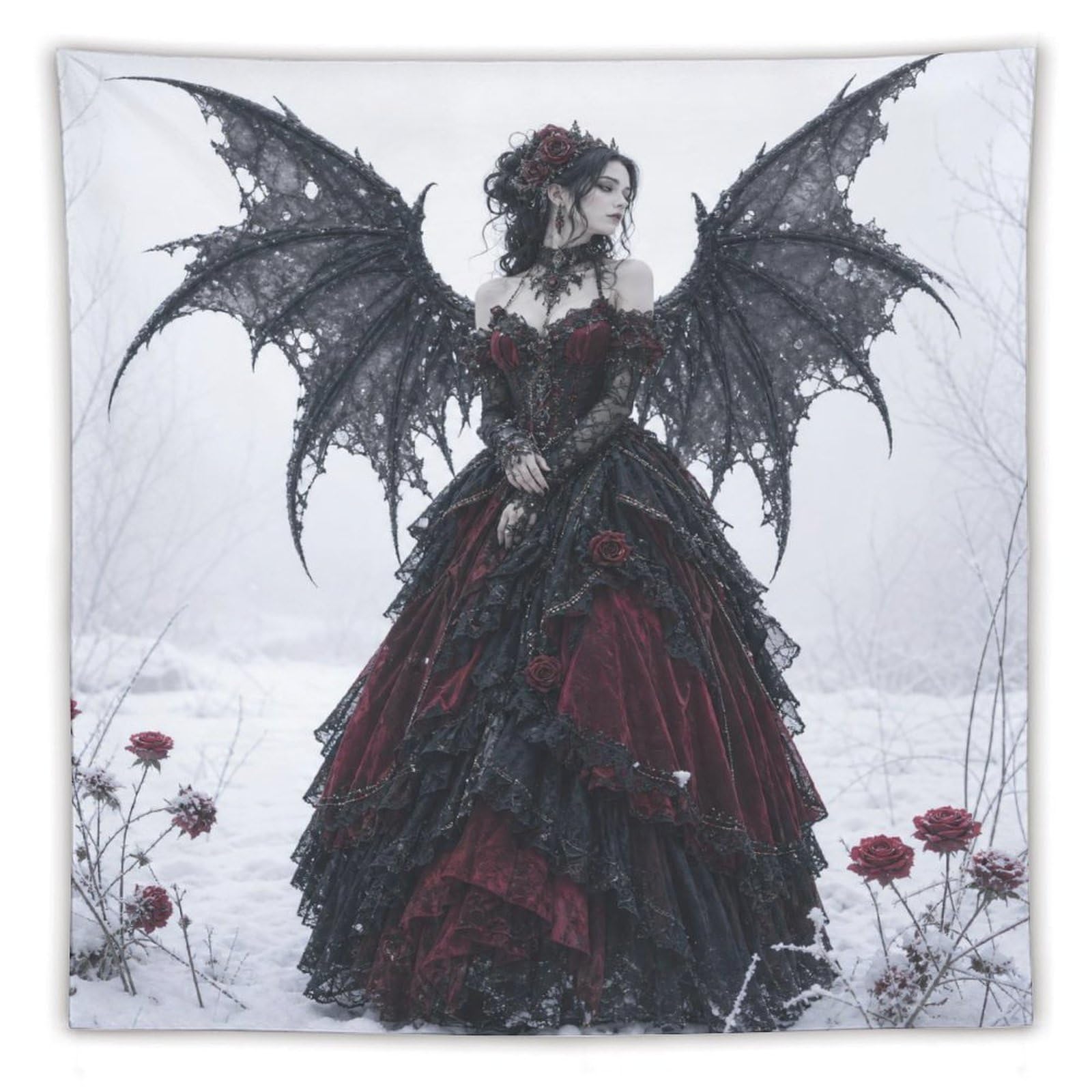 H3B8U2Y5 Gothic Bat Wing Woman Wall Tapestry, Gothic Oil Style, Apartment