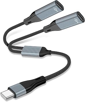 USB C Splitter & Headphone Adapter - 2 USB C Ports, OTG Compatible with iPad Pro, iPad Air, MacBook, iPhone, Galaxy S24/S23