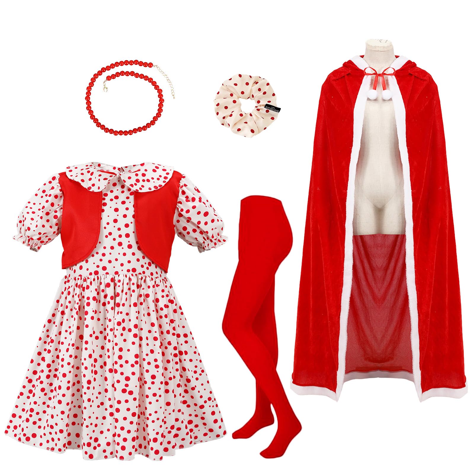 shyhand 5PCS Cindy Lou Who Costume Adult Women, Christmas Cindy Dress with Red Cape Necklace Sock, Fancy Xmas Cosplay Outfits (Medium) - Image 3