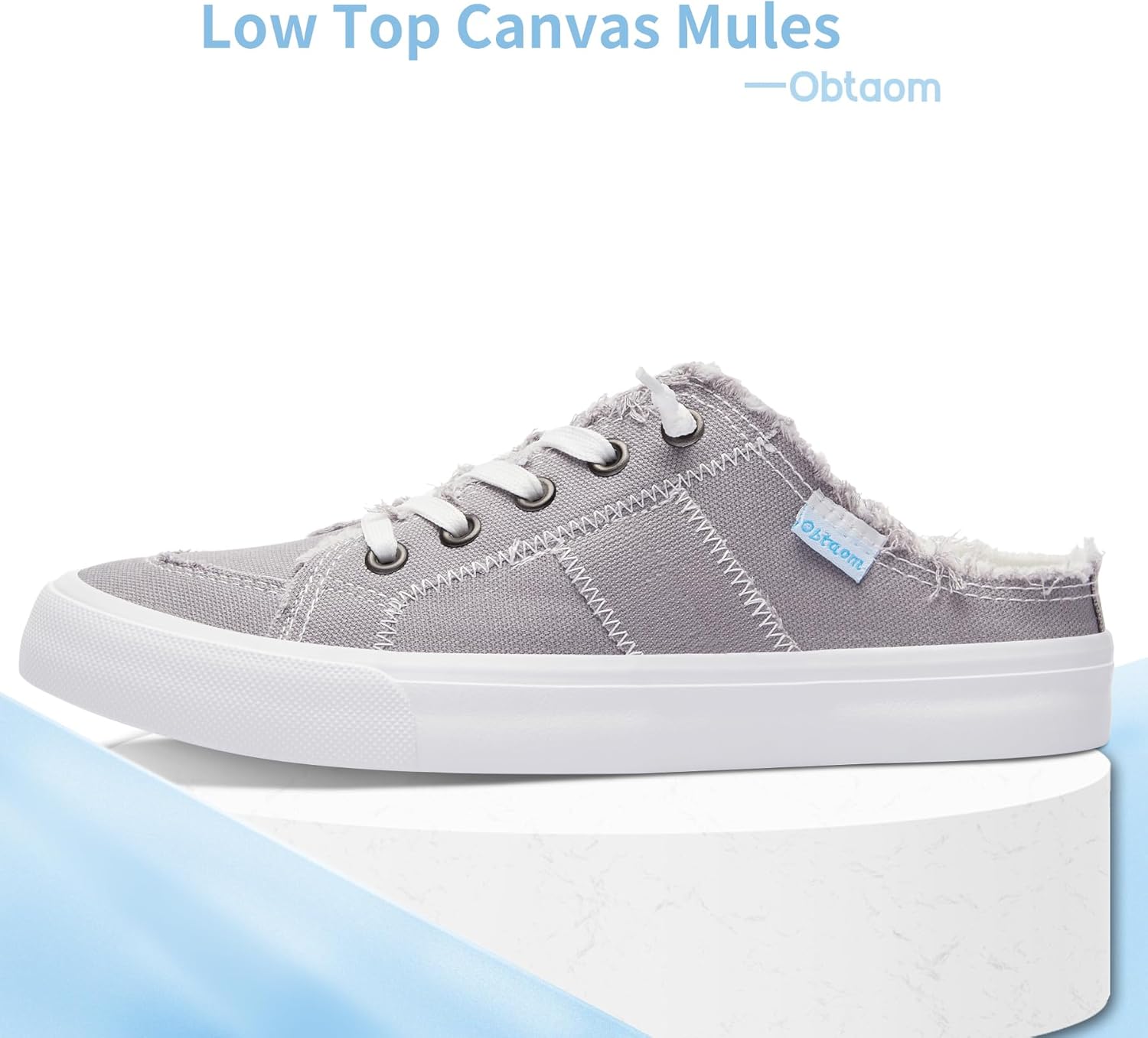 Obtaom Women Canvas Mules Memory Foam Clipper Fashion Sneakers Comfortable Slip-On Mule Backless Holiday Shoes - Image 3