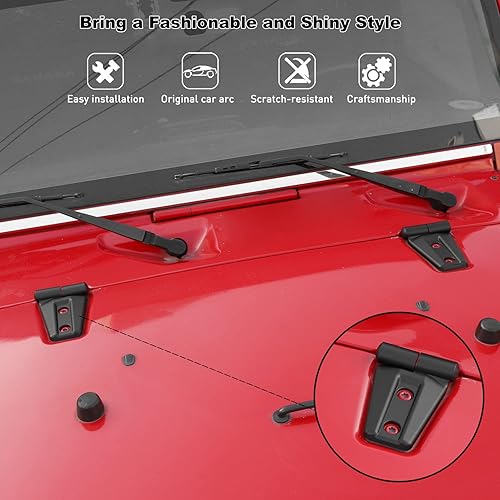 Miniatura 2 de Kit de moldura de cubierta de bisagra de capó, 2 piezas compatible con Jeep Wrangler JK JKU 2007-2018 (negro mate)