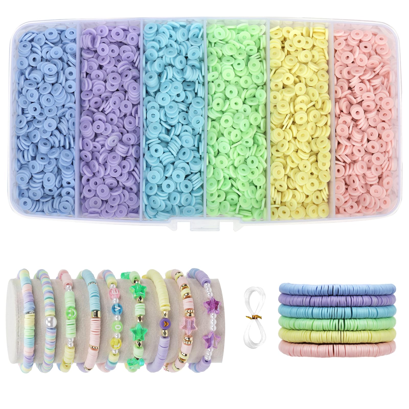 6000 perline in argilla polimerica, 6 colori, per braccialetti Heishi, kit per la creazione di braccialetti dell'amicizia, per ragazze, donne, adulti (pastello)