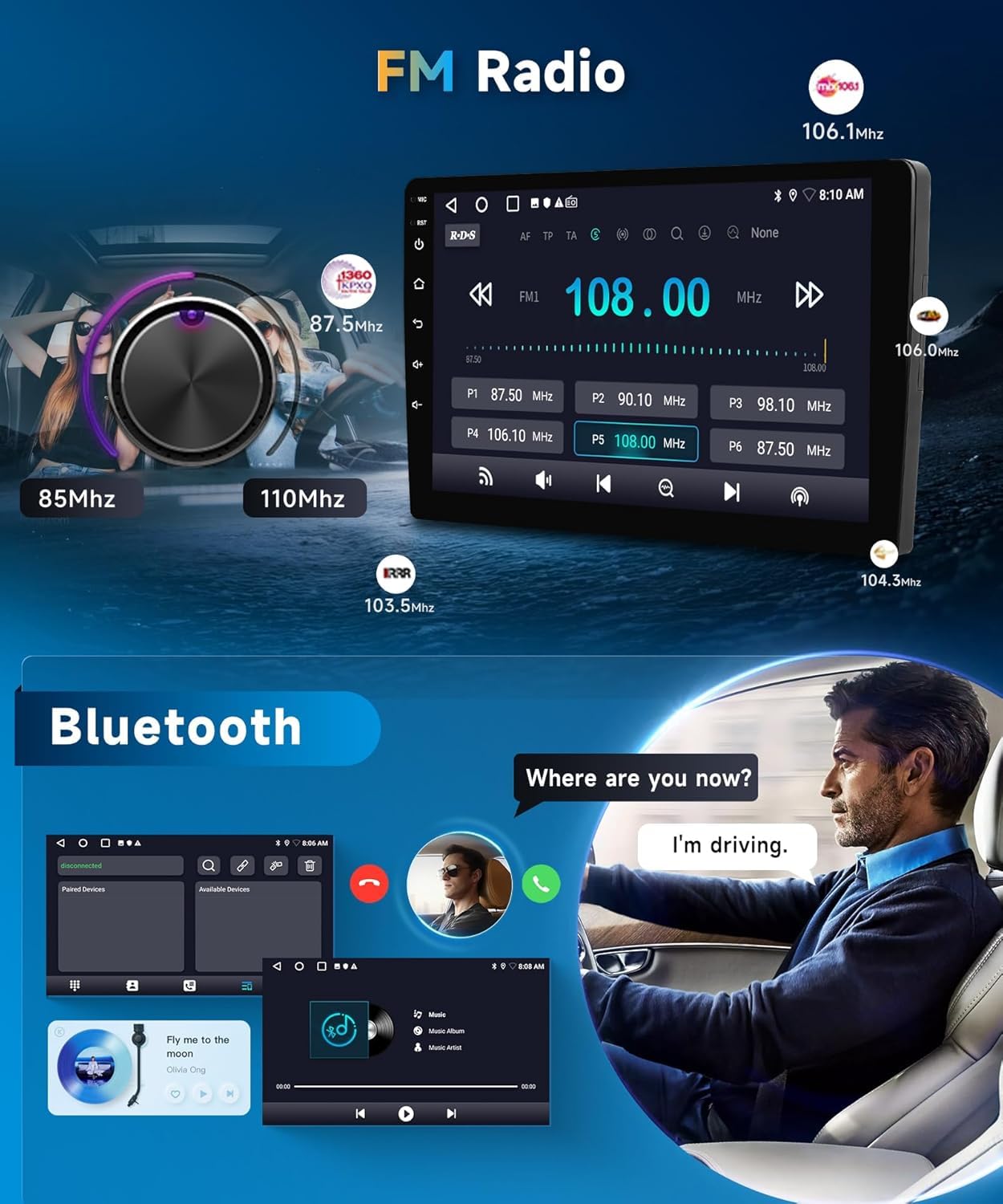EZoneTronics Android Autoradio für Honda Accord 7th 2003-2007 mit Wireless Carplay Android Auto 10 Zoll Touchscreen GPS Navigation Bluetooth SWC WLAN Split Screen FM/RDS Radio Player 2G RAM 32G ROM