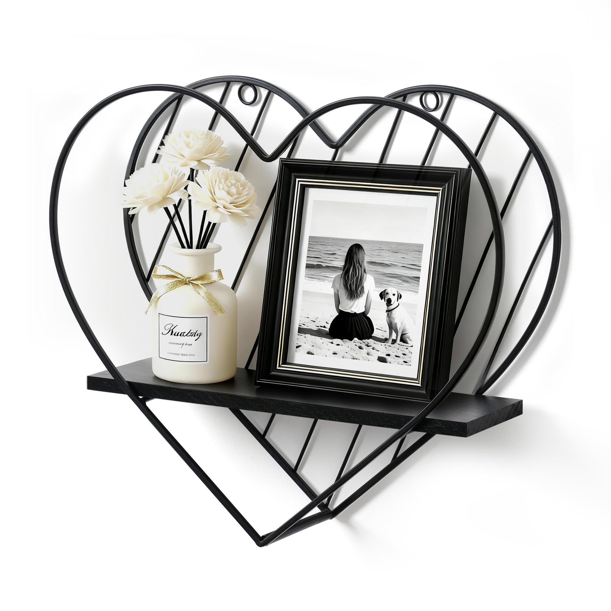 Afuly Black Wall Shelf Metal Floating Shelves Heart Design Industrial Modern Farmhouse Style Fancy Unique Decoration for Bathroom Bedroom Gift Decor for Christmas