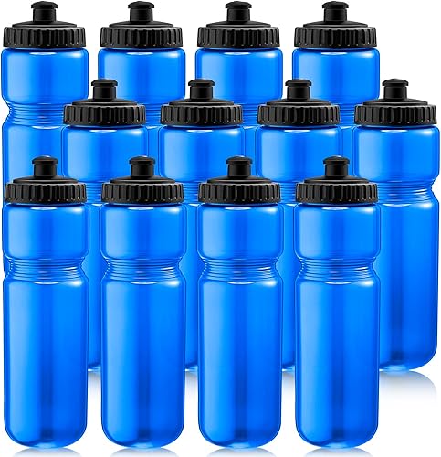 Mimorou Paquete de 12 botellas de agua deportivas de 25 onzas con tapa fácil de abrir botellas de agua de plástico reutilizables para bicicletas