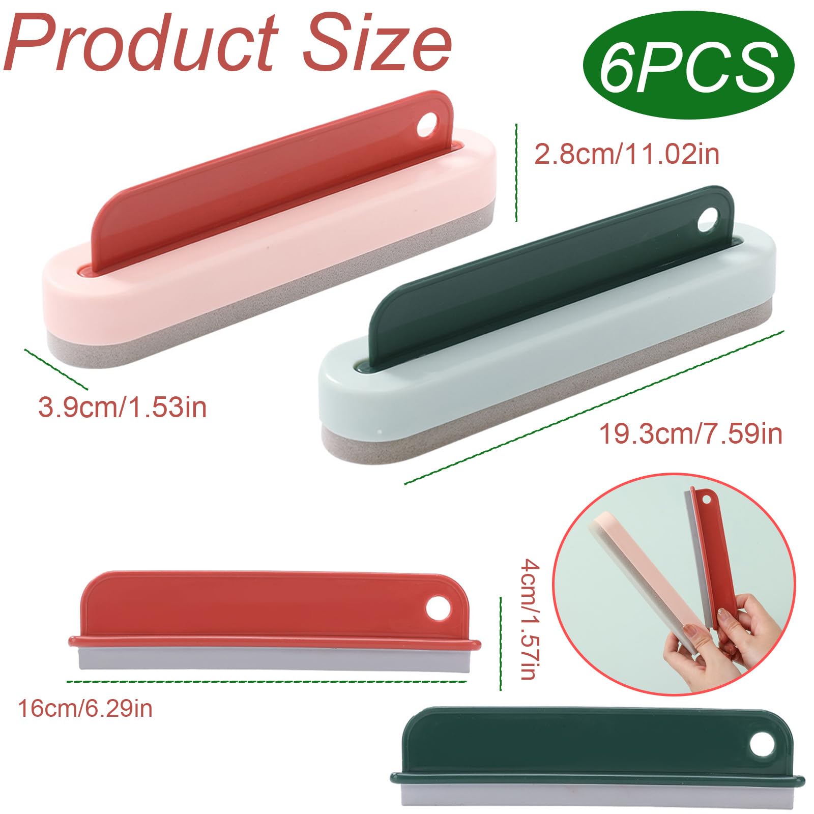Eowppue 6-Piece Window Squeegees & Glass Brush 2-in-1 Glass Cleaning Tool-Soft Silicone Blade for Bathrooms Kitchens - Image 2