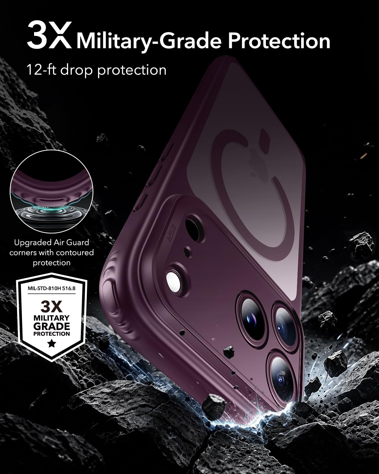 ESR Classic Hybrid for iPhone 18 Pro/17 Pro Case, Frosted Burgundy — Amazon image 3