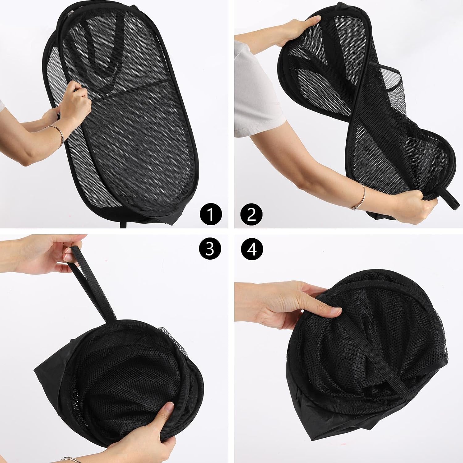 4Pcs Pop Up Laundry Basket Set, Collapsible Pop Up Hamper in 4 Colors, Mesh Laundry Basket for Home, Dorm, Travel & Storage