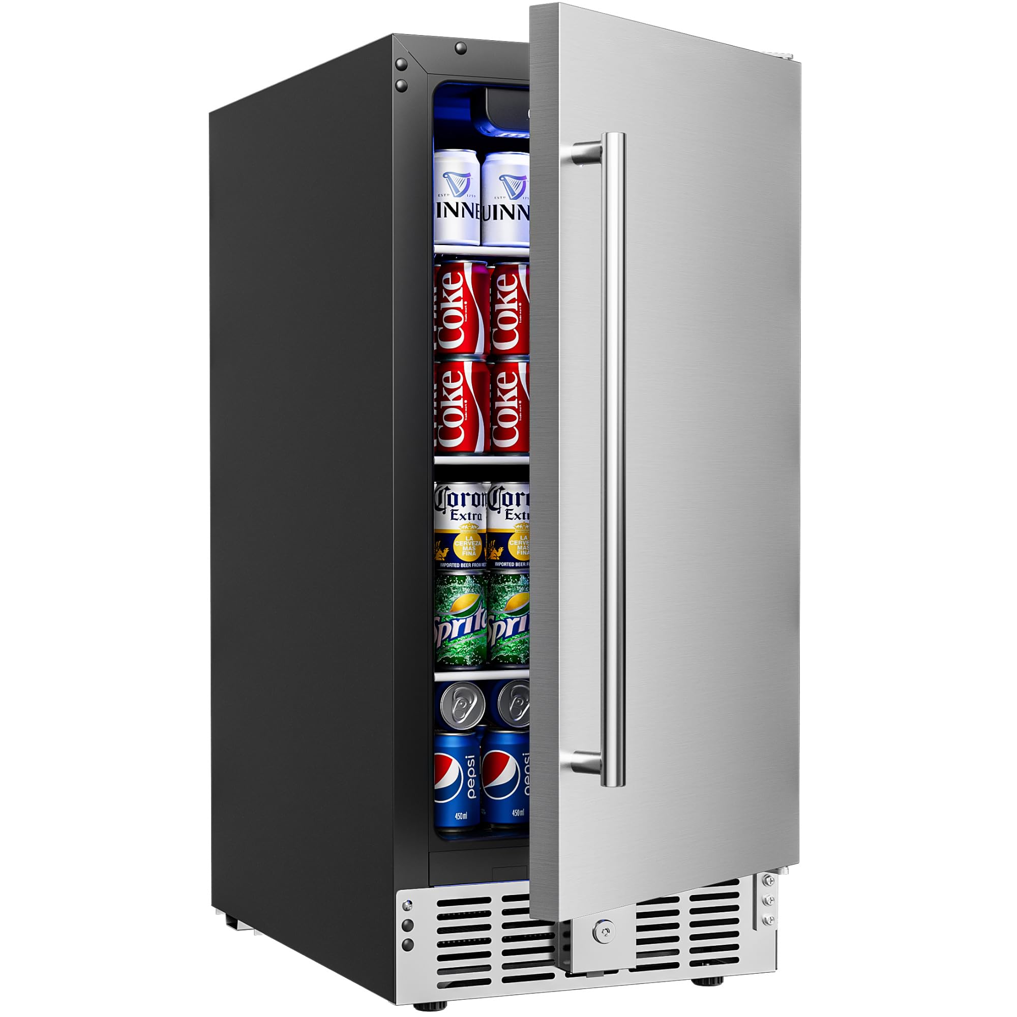 EUHOMY Beverage Refrigerator 15 Inch, Under Counter 127 Can Beverage Fridge with Stainless Steel Door, Beverage Cooler Built-in and Undercounter Drink Fridge - Soda Cola on Fridge.com