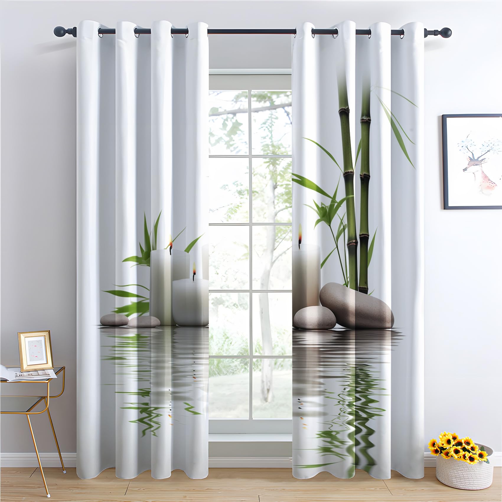Rideau Zen - Rideau Occultant Thermiques Jardin Zen Spa Méditation Japonaise, Lot de 2 Rideaux à Oeillets pour Decoration Chambre Salon, Draperies Intérieurs Fenetre, 140x240 cm (LxH)