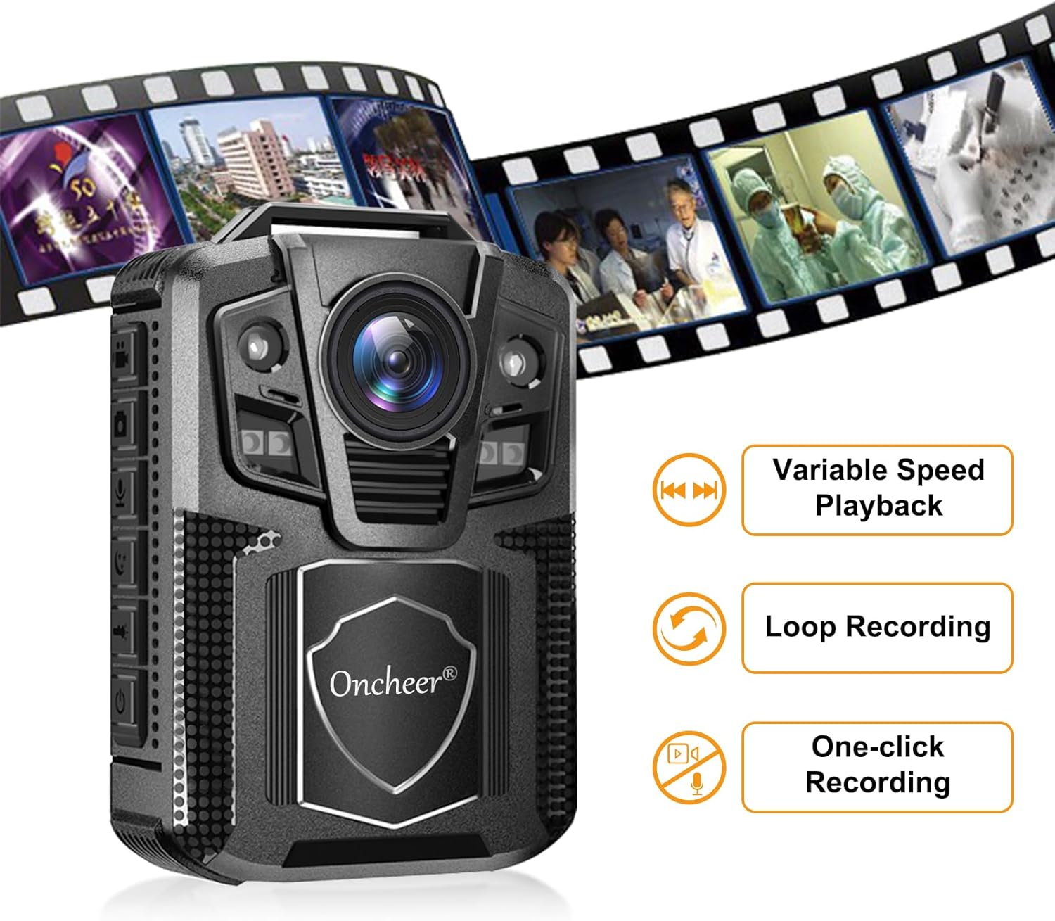 1296P Patrol Sport Body Camera, Video Recorder Cams with 64G SD Card, Shoulder & Waist Clip, Infrared Night Vision Bodycam, 12H Continous Record for Police Security Guards Sporting Trip