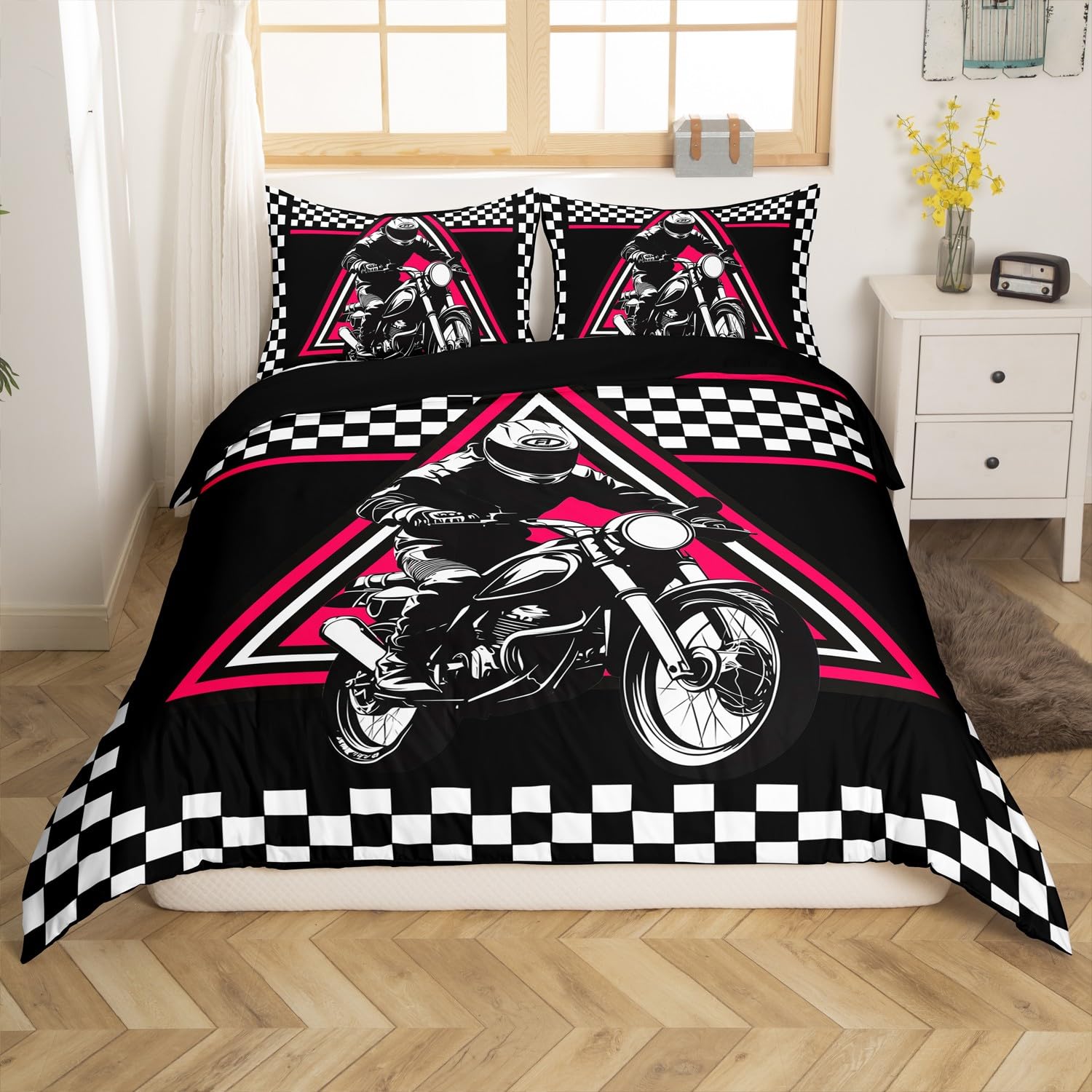Castle Fairy Kids Dirt Bike Decorations,Racing Motocross Rider Duvet Cover for All Season,Extreme Sports Bedroom Decor Comforter Cover (No Filler) Full Size,3PCS