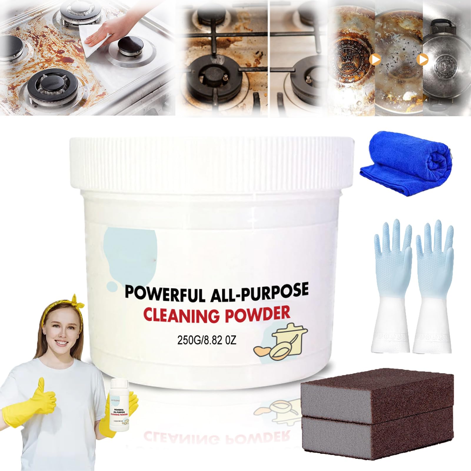 HOPASRISEEPowerful Kitchen All-Purpose Powder Cleaner, Powerful All Purpose Cleaning Powder, Powerful Kitchen All-Purpose Cleaning Powder, Pousbo Cleaning Powder, Cleaning Powder (250g-2)