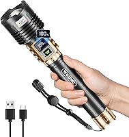 Vista 12 de Wdtpro Linternas LED Recargables de Alto Lúmenes, Linterna Recargable Súper Brillante de 90,000LM con Pantalla LCD, 5 Modos e Impermeable Potente