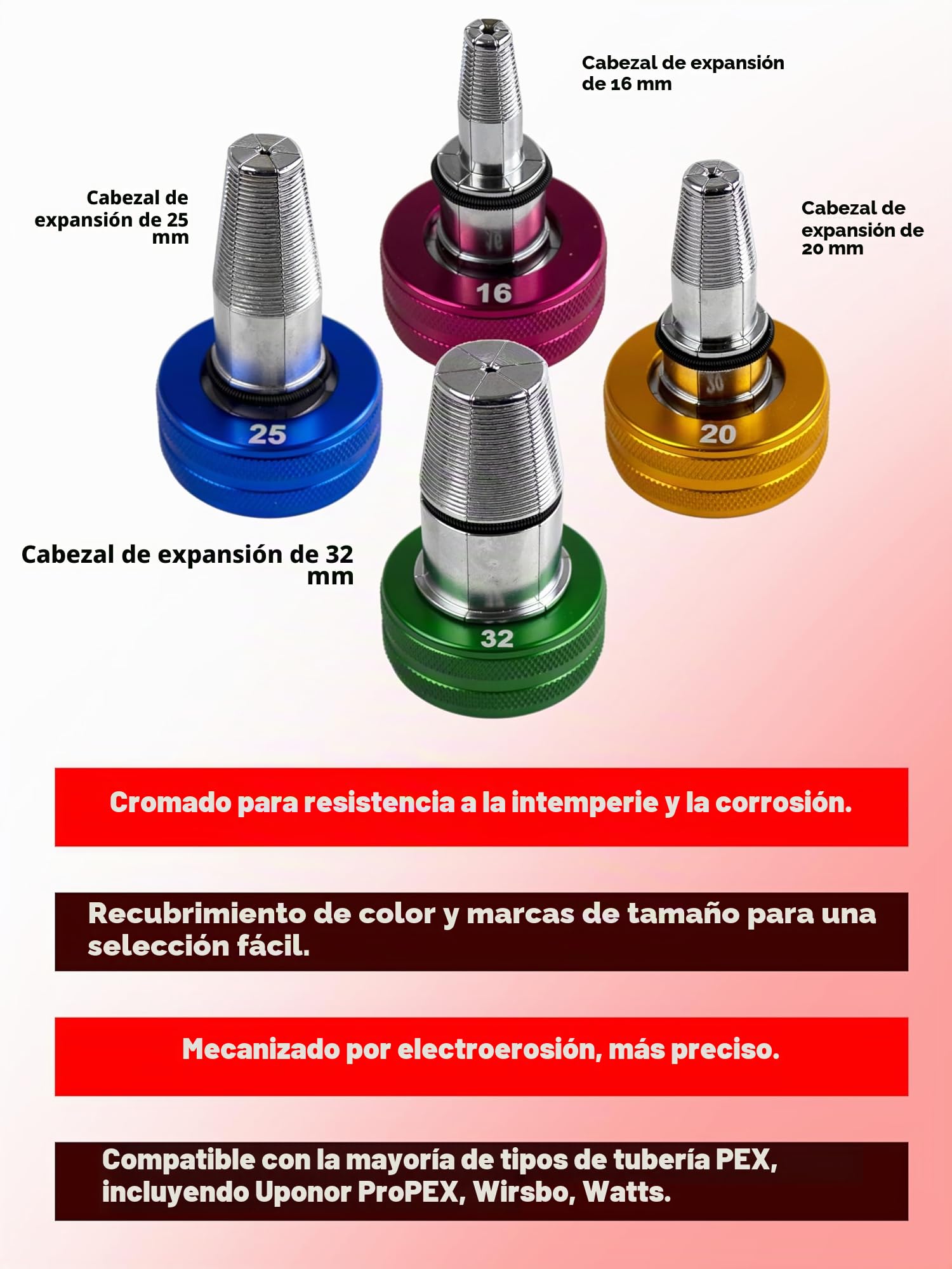 AMZCNC Juego de Herramientas de Expansión PEX-A (16 mm, 20 mm, 25 mm, 32 mm) Con Cortadores de Expansión de Tubos PEX, AMZ-F1960