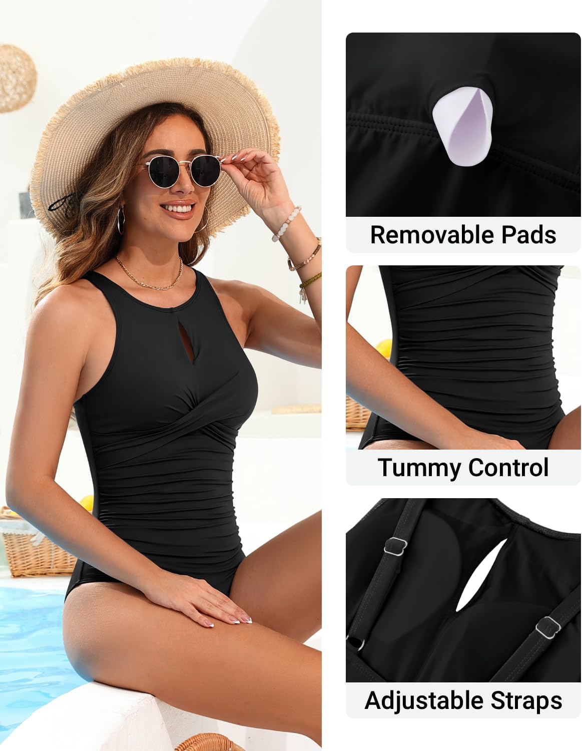 Tempt Me Women One Piece Swimsuits Tummy Control Bathing Suits High Neck Cutout Twist Front Swimwear - Image 3