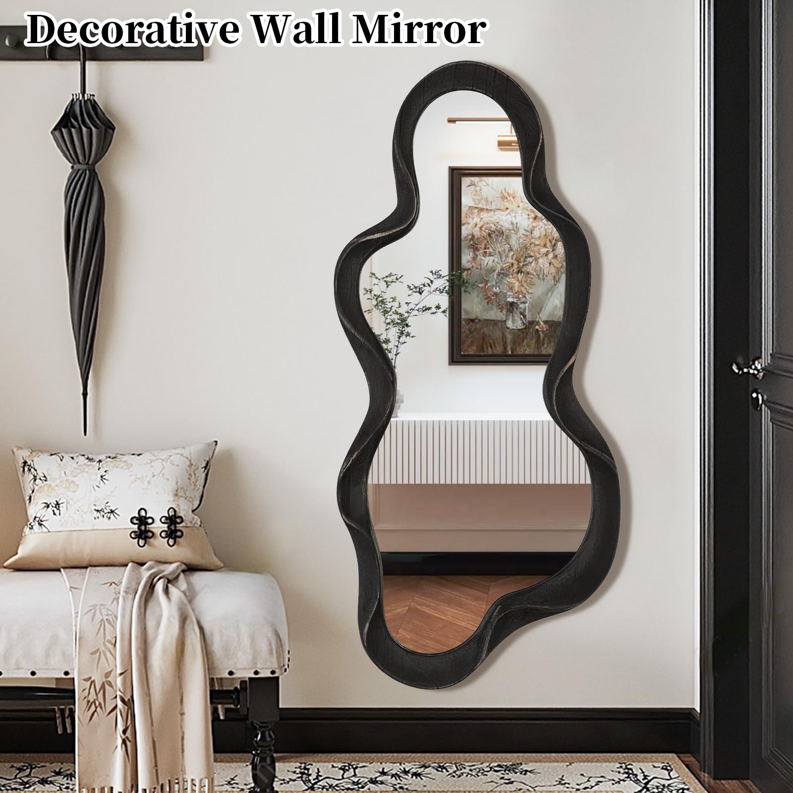 Espejo de pared asimétrico con marco de madera de nube - Espejo irregular para dormitorio, sala de estar, tocador, entrada, pasillo, espejo de pared artístico decorativo
