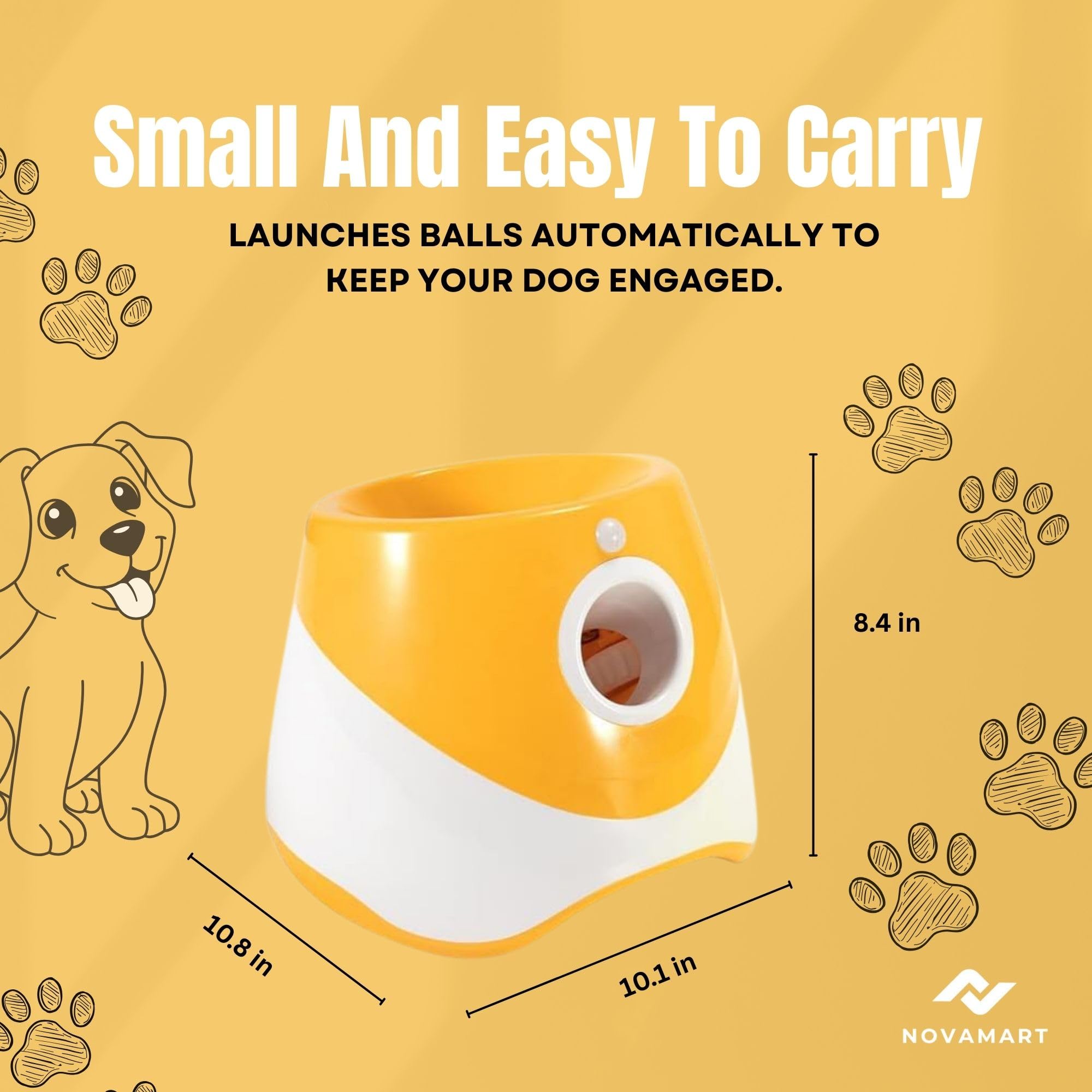 Lanceur de balles pour chien – Lanceur automatique de balles pour chiens de petite et grande taille, jouet interactif avec 6 balles de tennis et distance de lancement réglable, jeu intérieur
