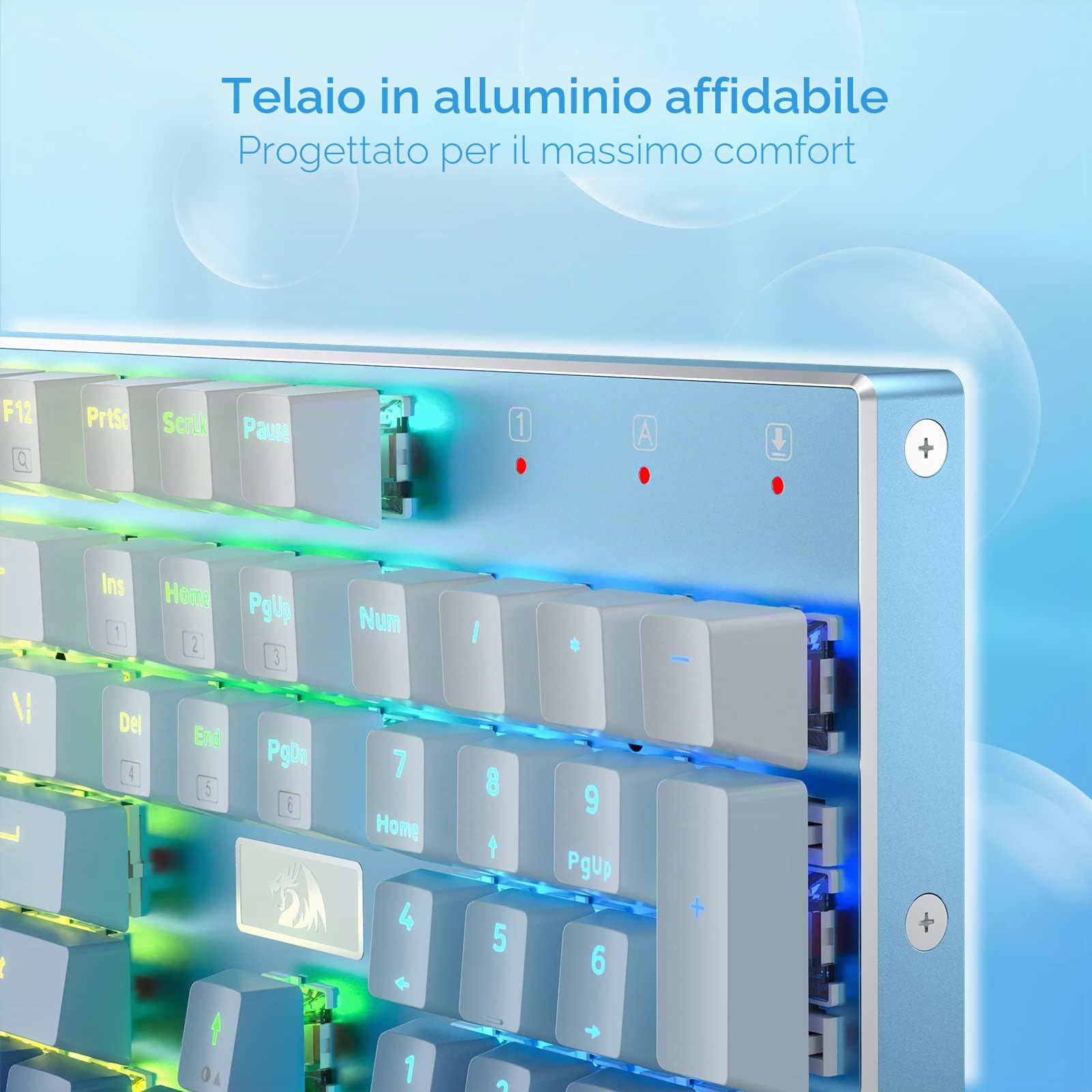 Redragon K556 SE Tastiera Meccanica Cablata Base Alluminio Blu US | Interruttore lineare silenzioso scambiabile, base alluminio, finitura blu sfumato, RGB, layout US