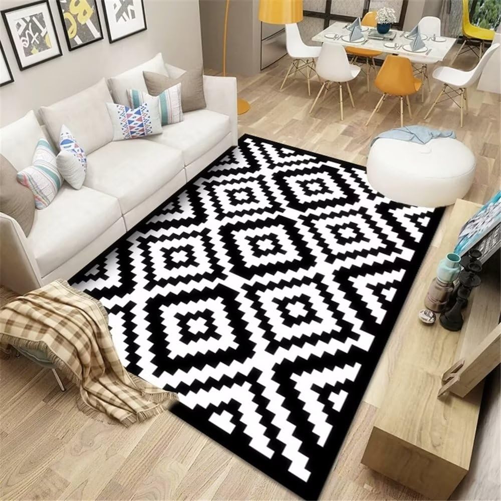 Tapis noir motif carré plié 50x80cm pour la descente de lit en chambre