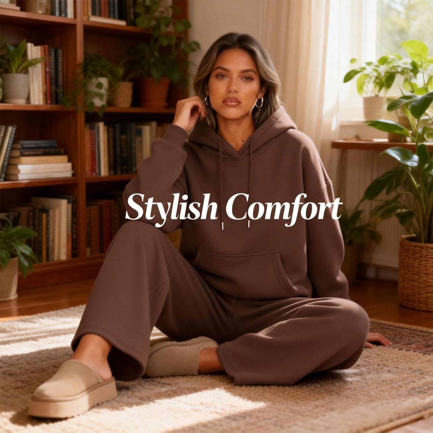 Sweat Set for Women: Hoodie and Sweatpants Set, Oversized Fleece Hoodies Baggy High Waist Wide Leg Sweatpants