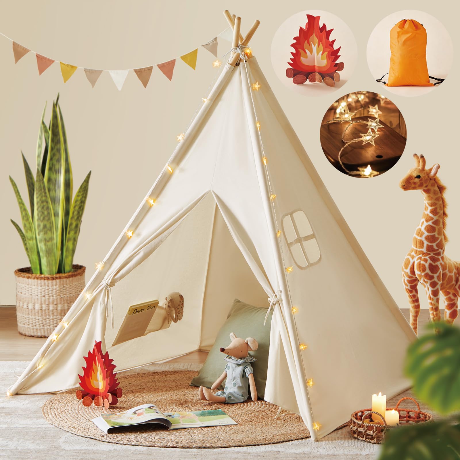 Photo 1 of Tiny Land Kids Teepee Tent with Star Lights & Campfire Toy