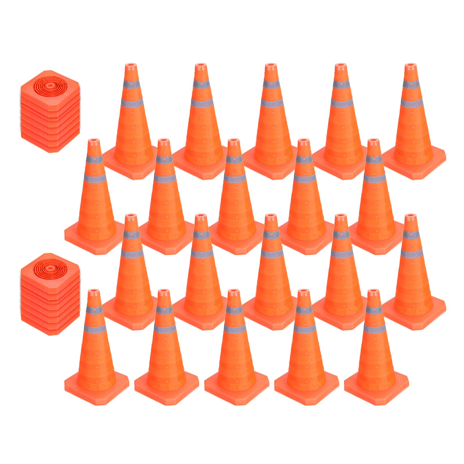 PATIKIL 18" 20 Pack Collapsible Traffic Cones, Orange Safety Cones Cones with Reflective Collar Caution Cones for Parking Lot Driving Training Practice Emergency Roadside Barrier