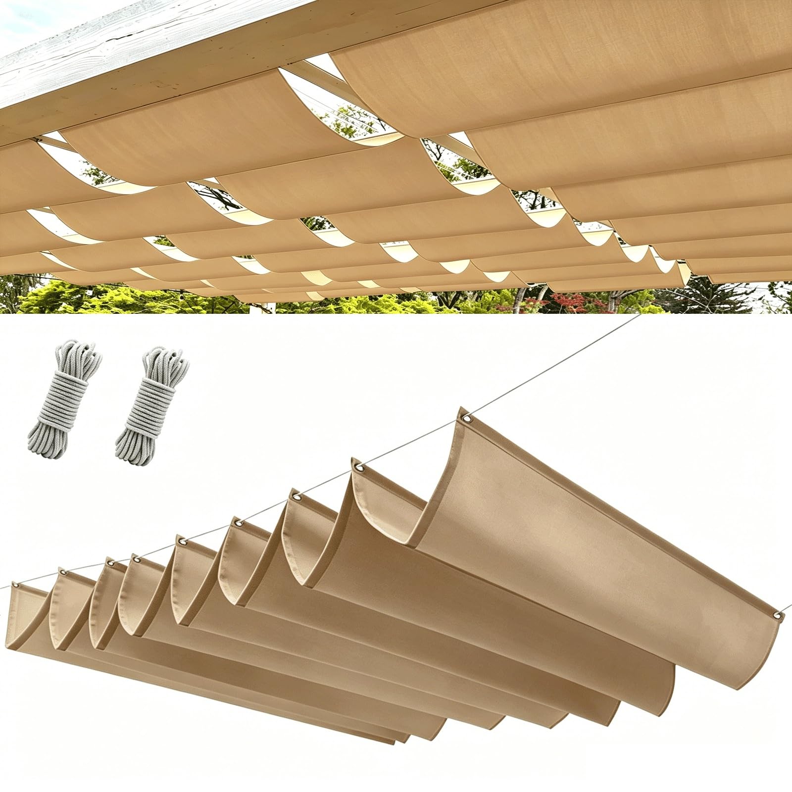 Żagiel Przeciwsłoneczny Prostokątny 225 x 350 cm Ochrony UV Łatwy Montaż Odporność Na Wiatr Markiza Pergolowa Do Ogrodu Na Basen Do Kojca, Khaki
