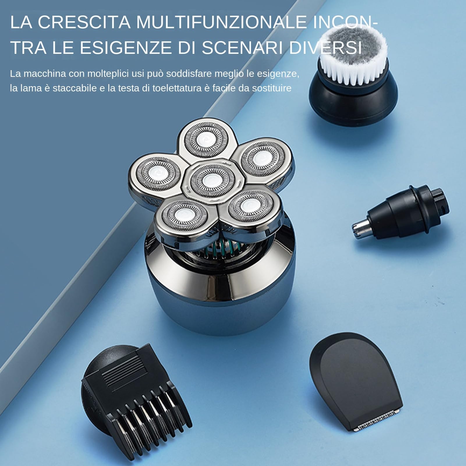 Rasoio Elettrico per Testa Rasoio Elettrico Lavabile | Rasoio Senza Filo Utilizzabile a Bagnato e Asciutto con per Barba e Corpo, Ideale per Casa, Viaggi e Ufficio