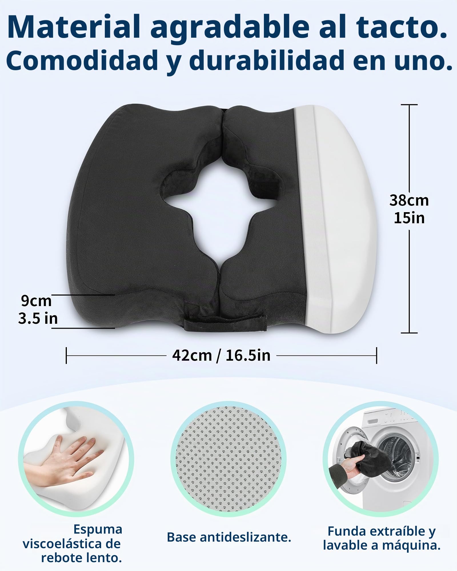 HOMCA Cojín Antiescaras Plegable y Desmontable, Cojín Hemorroides de Espuma Viscoelástica para Reposo en Cama y Sentarse Durante Periodos Prolongados (Negro)
