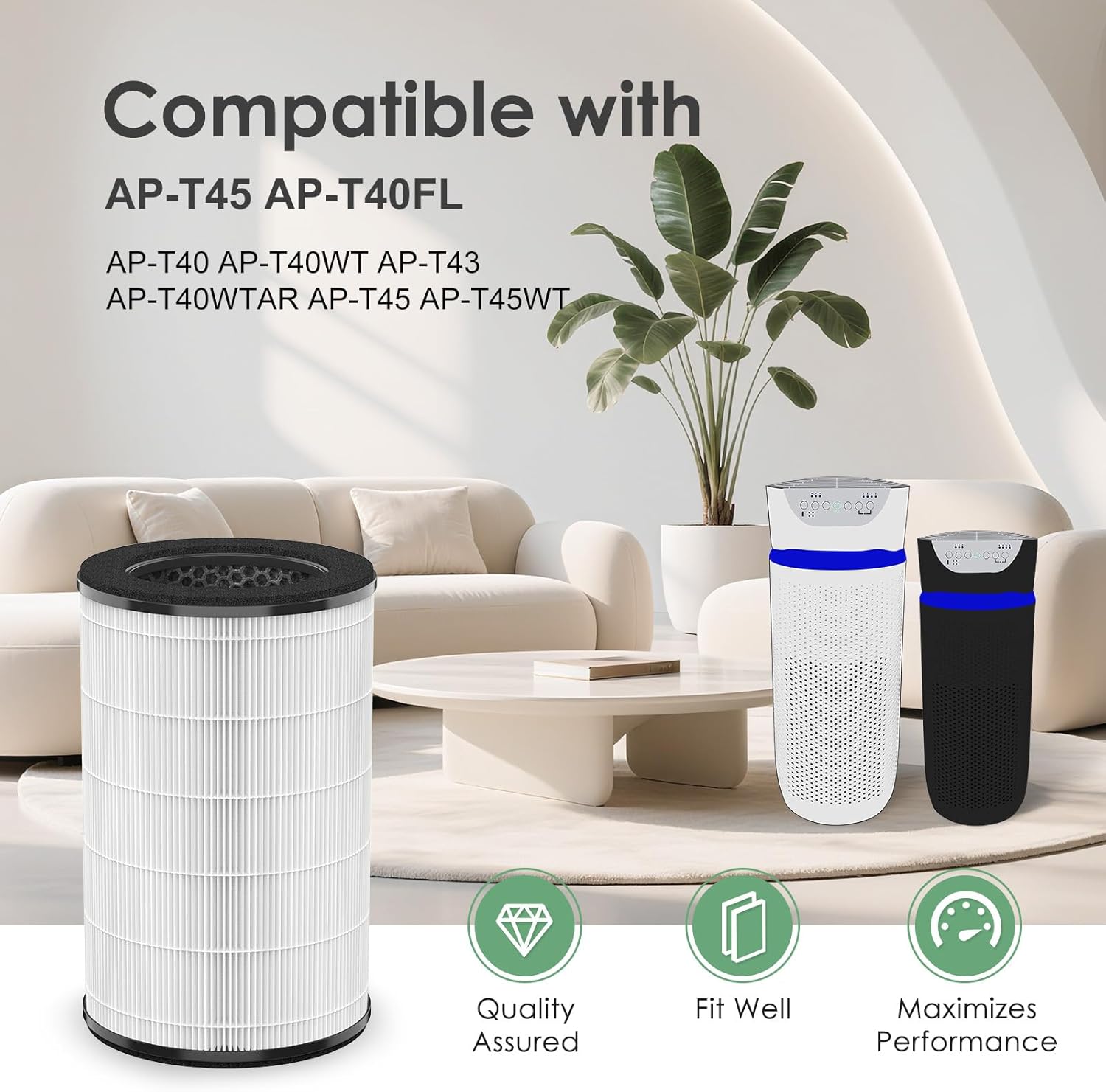 AP-T45 AP-T40FL Replacement Filter Compatible with 1461901 HoMedics Air Purifier Filter Replacement for AP-T45 TotalClean 5 in 1 Model AP-T40 AP-T40WT AP-T40WTAR AP-T45WT H13 True HEPA, 1-Pack - Image 2