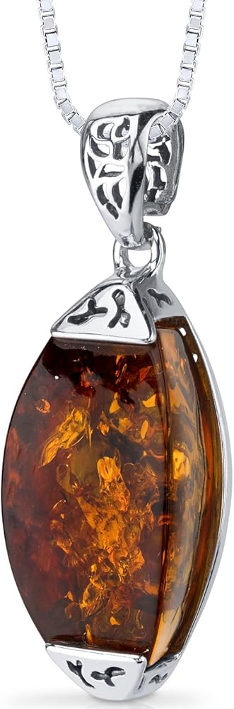 海】大粒琥珀ペンダントアンバー銀製枠刻印あり