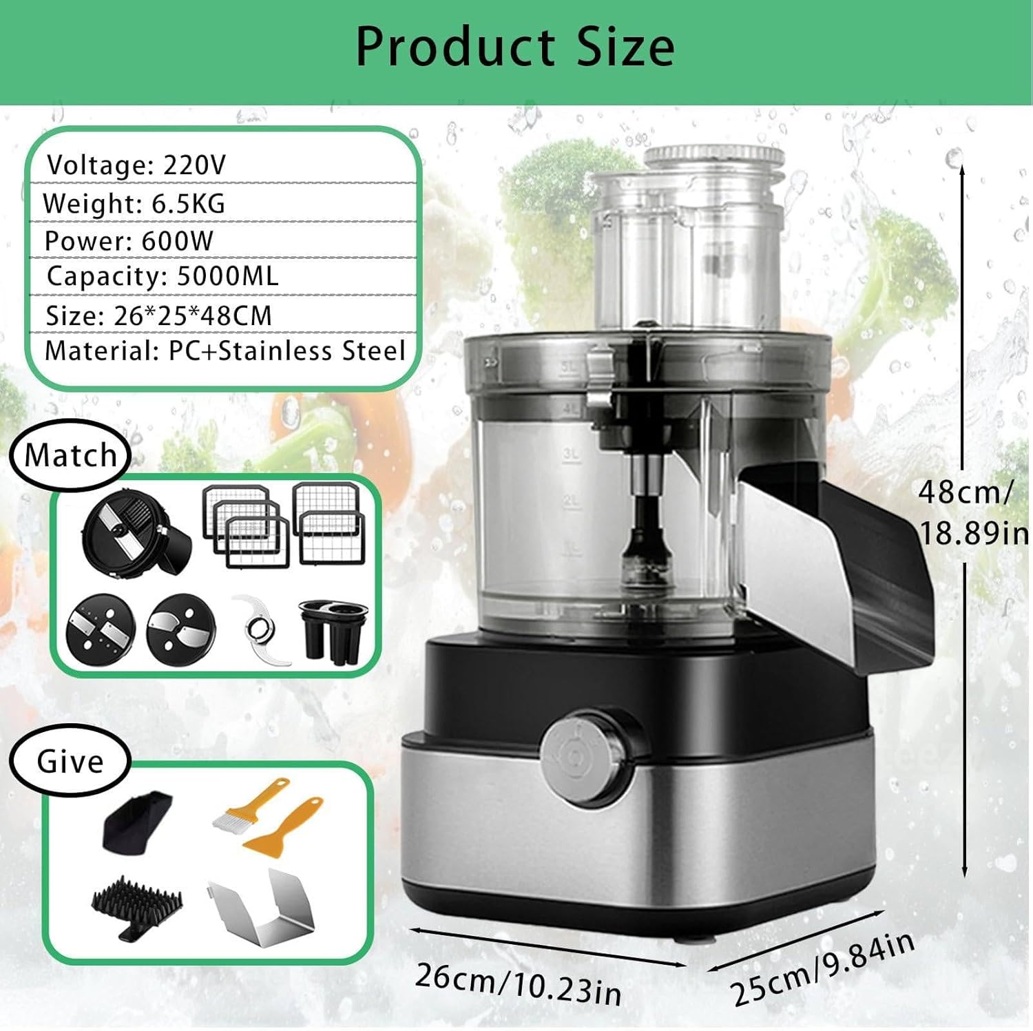 5L Large Electric Vegetable Fruit Dicer, Vegetable Cutting, 5 In 1 Electric Food Dicer, 600W Food Processor, With 6/8/10/13/15mm Dicing Molds