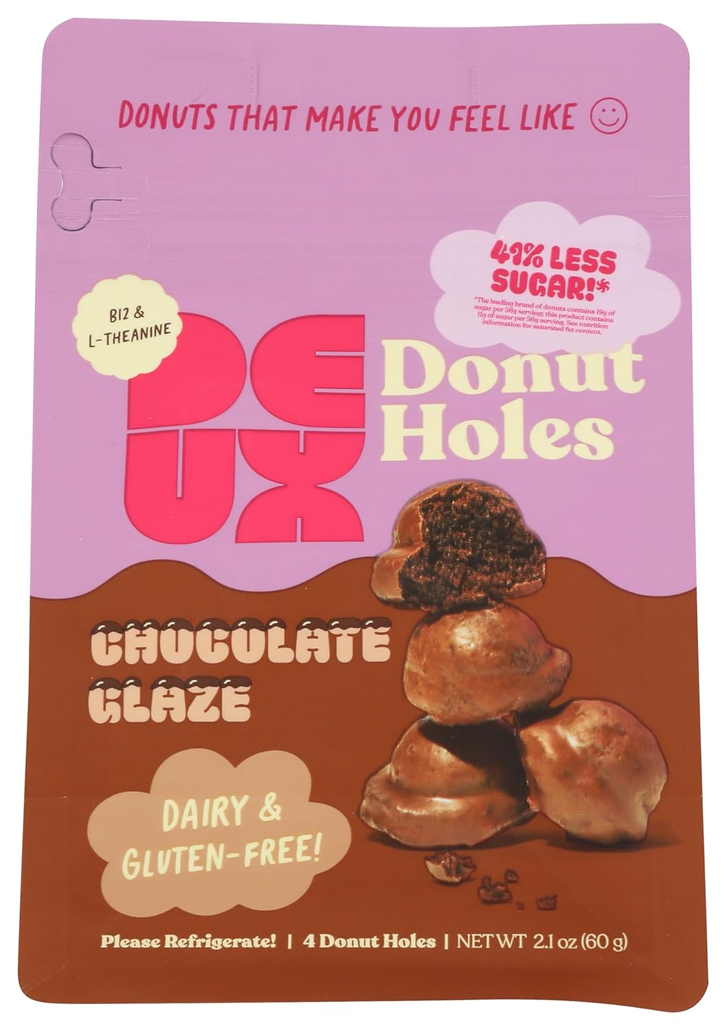 DEUX Chocolate Glazed Donut Holes, 2.1 oz - Mini Donuts with 4.7/5 Stars, Perfect Portable Treat