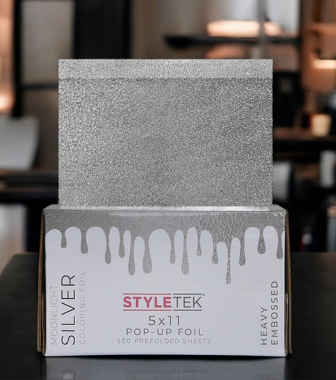 STYLETEK 5x11 SILVER POP-UP FOIL 500 SHEETS, HEAVY EMBOSS, HIGHLIGHTING ALUMINUM SHEETS, THICK AND LUXURY EMBOSSED, SALON QUALITY (1 BOX)