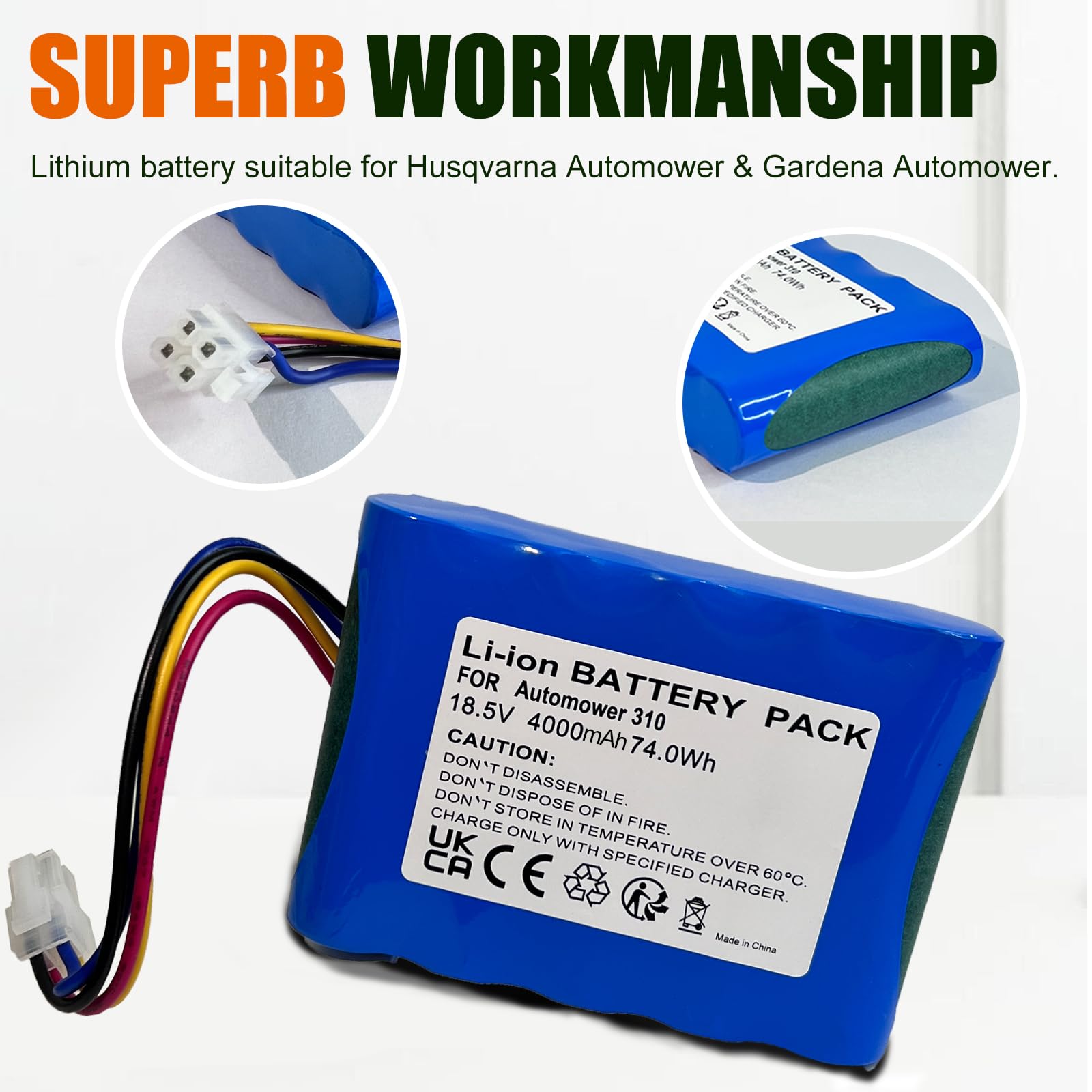 18,5V 4,0Ah Akku für Gardena Sileno R100Li,R130Li,R160Li,Kompatible mit Husqvarna Automower(2015-2018) 310,315,584 85 28-02,Ersatz Mähroboter Akku für 5848228-01,5848228-02,5848528-01,5895862-01