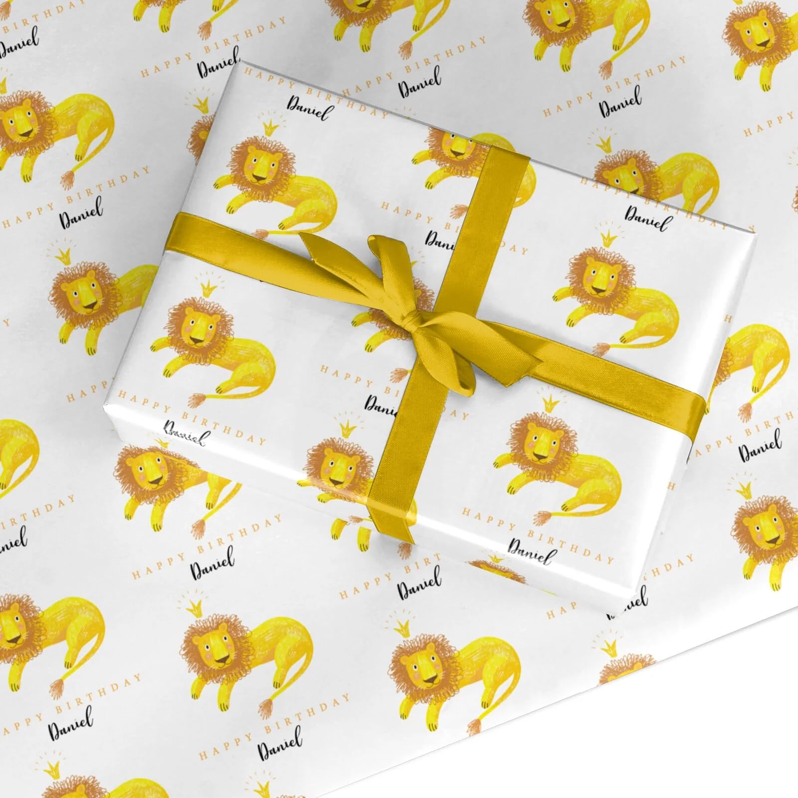 Personalised Lion Wrapping Paper – Custom Birthday Gift Wrap with Safari Animal Design – For Boys, Girls, Kids – by Dyefor - Large Roll (50cm x 3.6m)