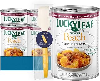 Lucky Leaf - Lavinia Essentials Bundle: 4-Pack of Peach Premium Pie Filling or Topping 22 oz Cans + 1 Utility Prop.