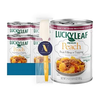 Lucky Leaf - Lavinia Essentials Bundle 4-Pack of Peach Premium Pie Filling or Topping 22 oz Cans + 1 Utility Prop.