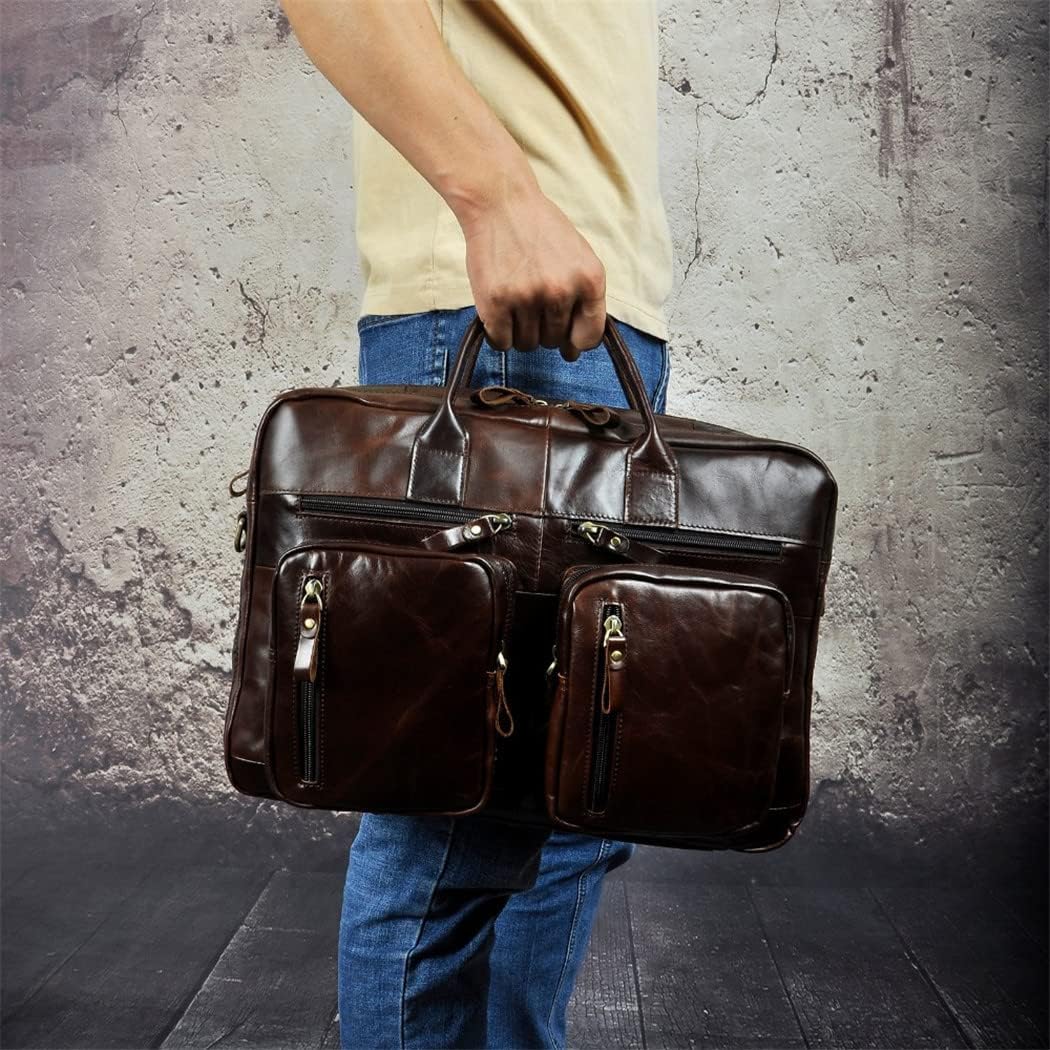 Men Oil Waxy Leather Antique Business Travel Briefcase Laptop Bag Attache Messenger Bag Portfolio Tote