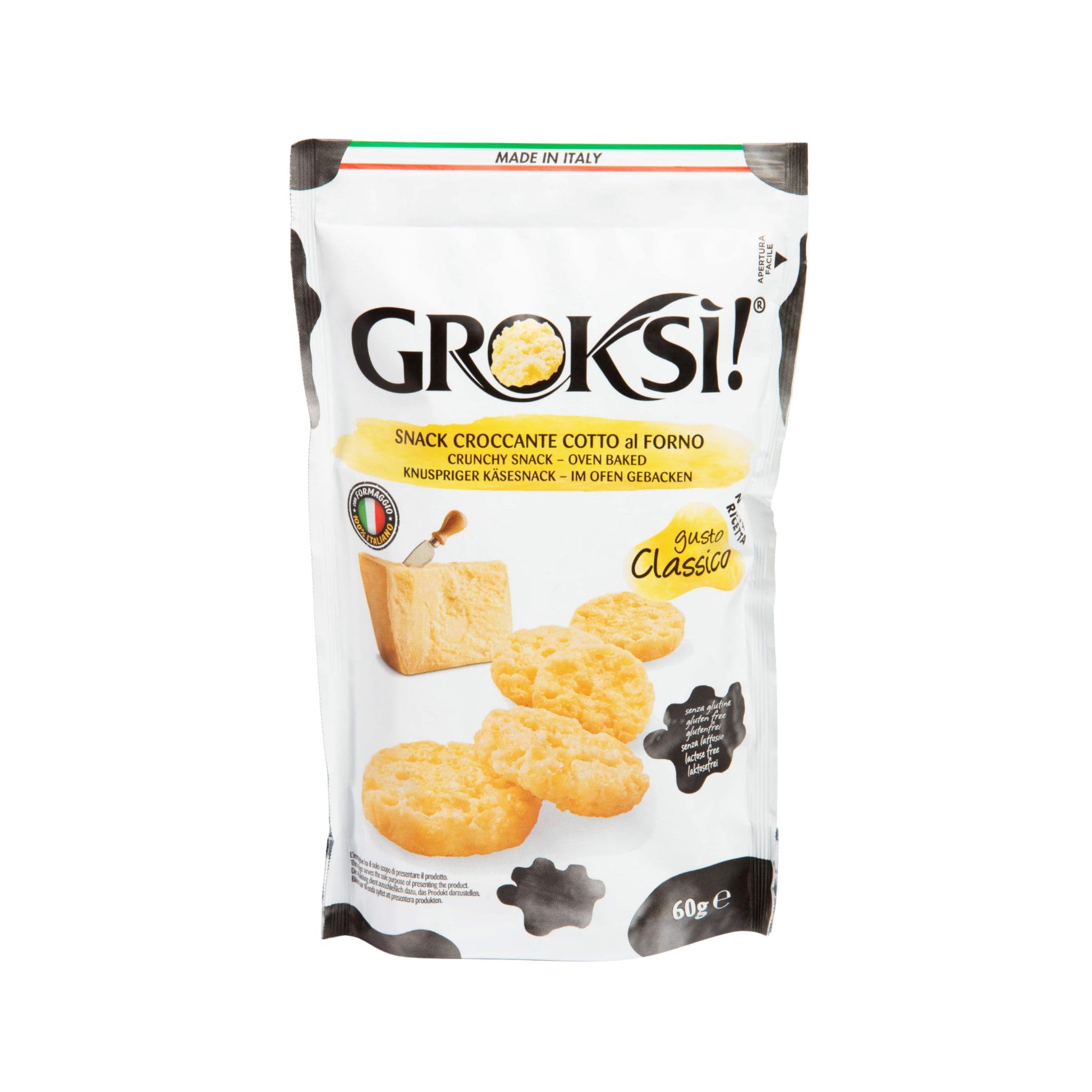 GROKSi! Käse-Snack aus Italien | Käse-Cracker | Protein Snack (Classico, 12x 60 g)