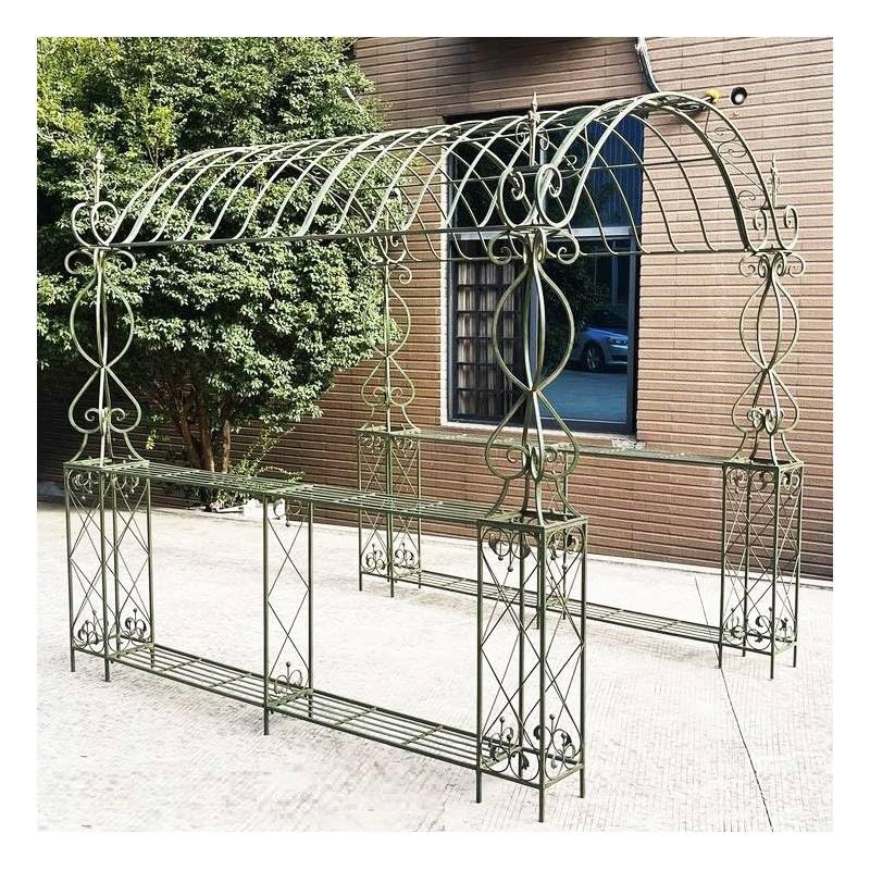 L'Héritier Du Temps Grande Pergola Rectangulaire Inès Gloriette de Jardin en Fer Forgé Vert Antique Tunnel Porte-Plante 199x232x240cm