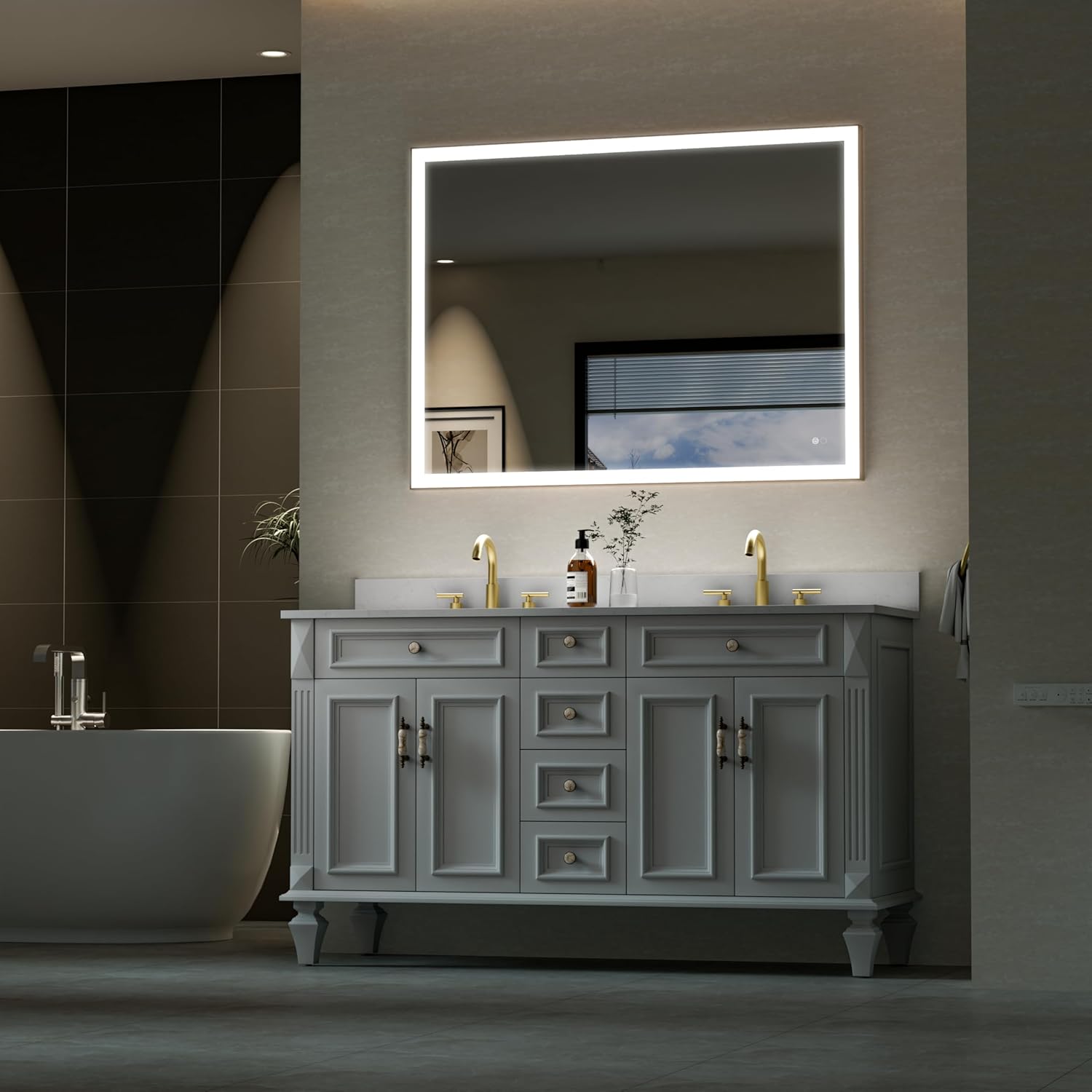 Image showing the back of the WELLFOR LED mirror with a fully enclosed back sheet and Z-bar installation method.