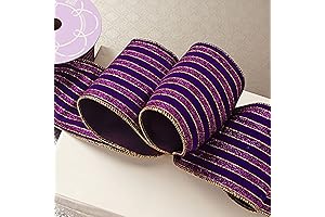 4" X 10 Yards Purple Wired Ribbon Christmas Regal Stripes Velvet