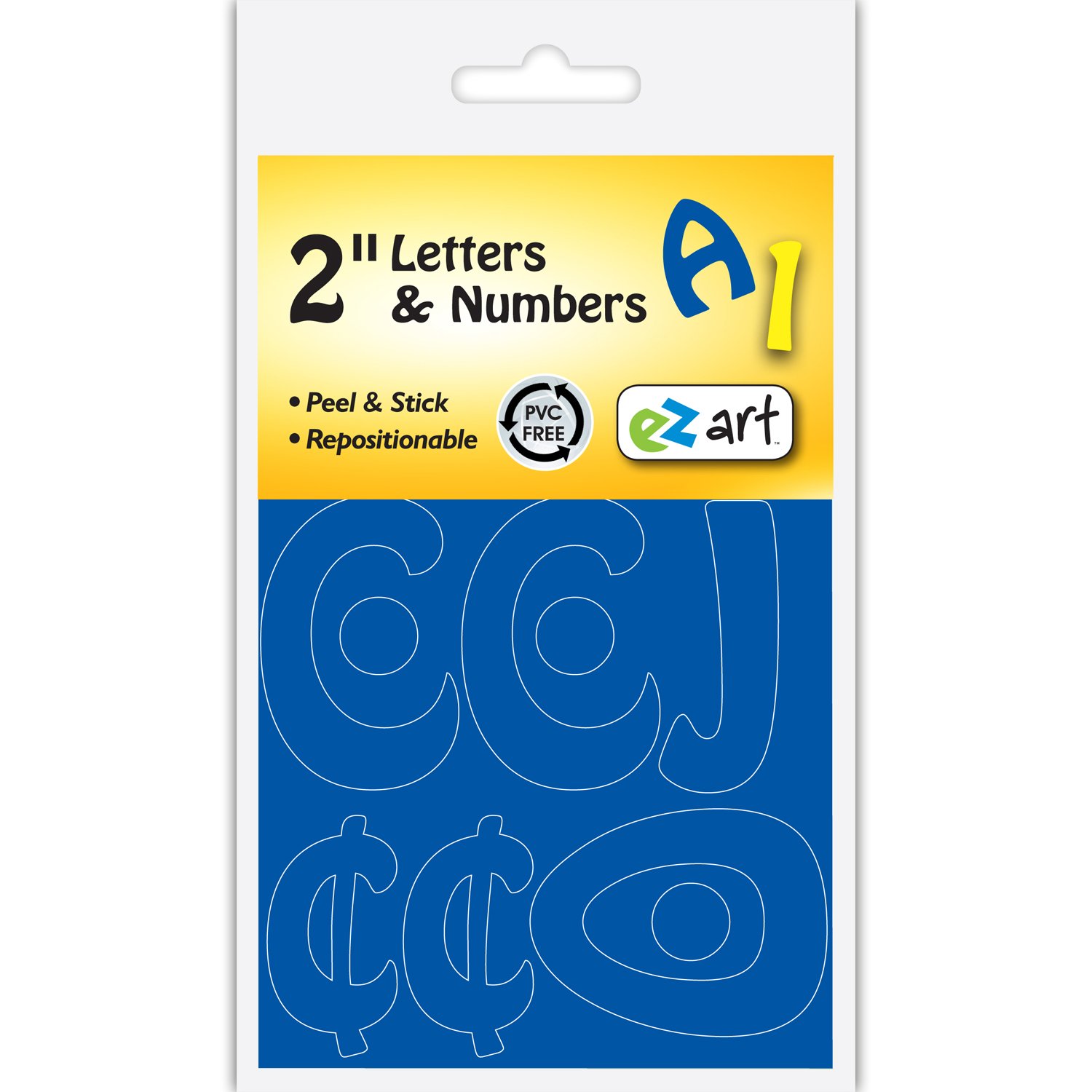Headline Sign 6108 EZ Art Peel-and-Stick Letters and Numbers, 2-Inch, Blue/Yellow Combo Pack
