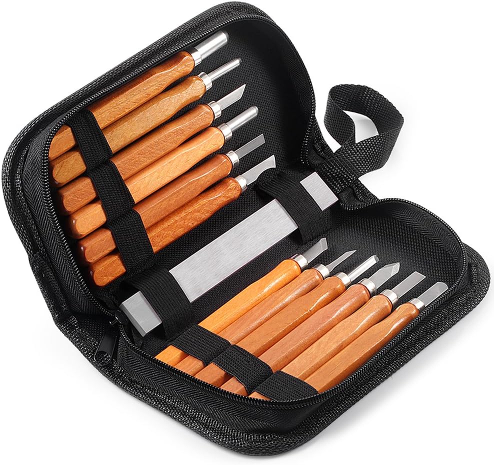 Carving Tool, Wood Carving Tool Set, Hand Tools Wood Chisel Set, Carving Knife, Cutting Chisel Set with Sharpening Stone, For Beginners And Professionals, Set of 12