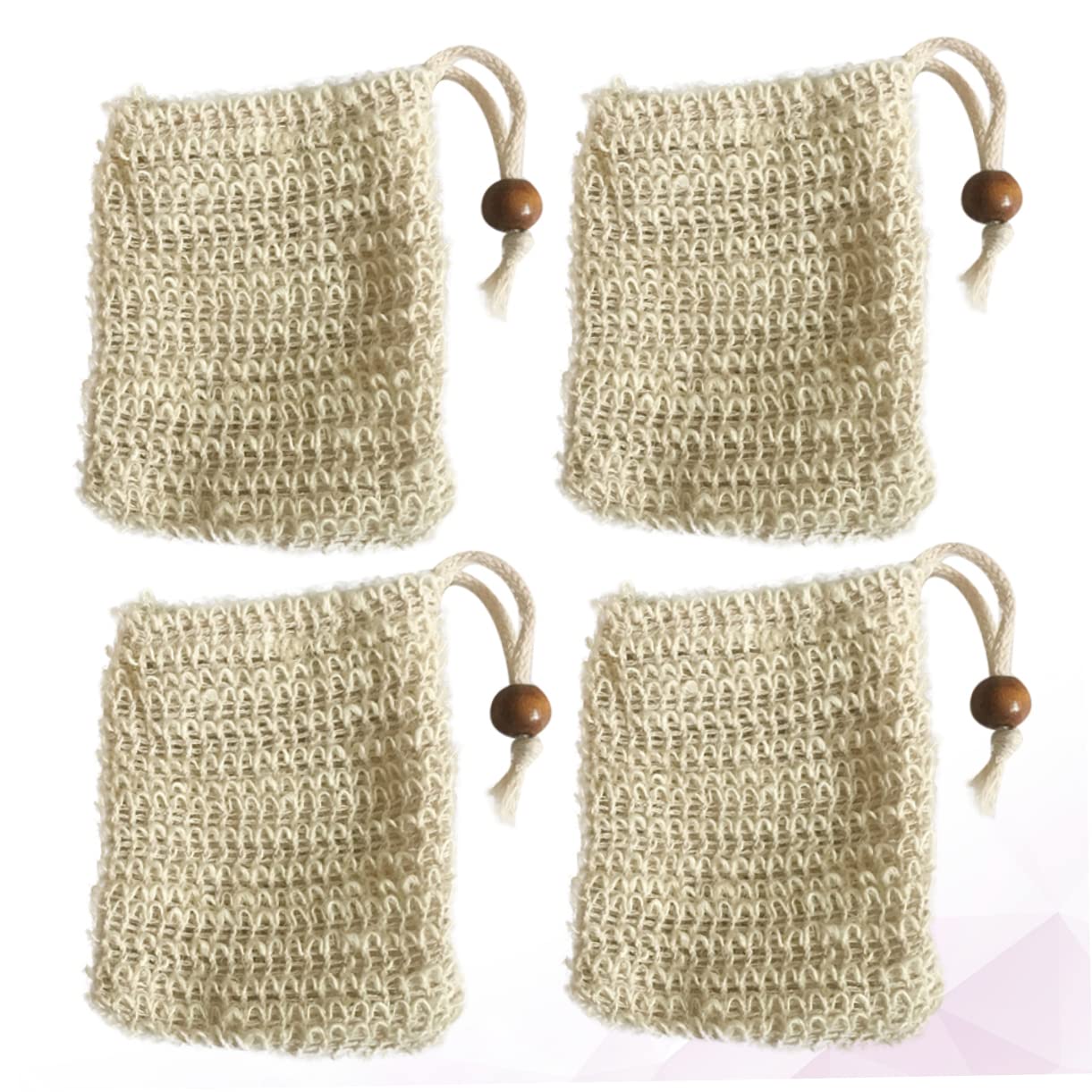 Ipetboom 4pcs Burlap Drawstring Bags for Soap Storage Bubble Maker Bag Facial Net Soap Holder Easy to Dry Foaming Net Pouches